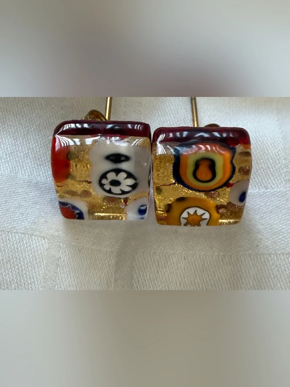 Venetian Handmade Multicolor Glass Millefiori Square Drop Earrings